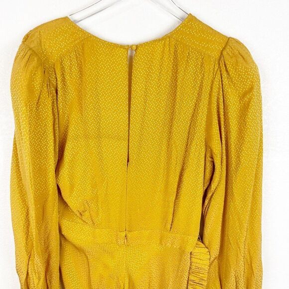 Ronny Kobo Yellow Silk Slit Maxi Sundress Belted V-neckline large - Picture 8 of 9